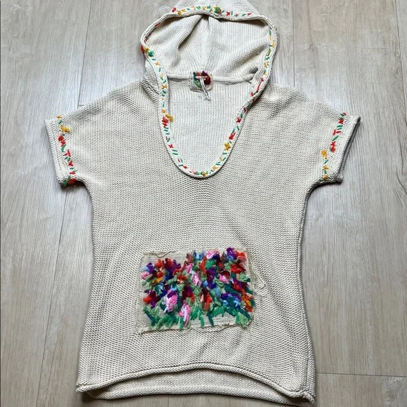 Free people Crochet Sweater Cream Floral Knit Sweater with Colorful Accents - Picture 1 of 5